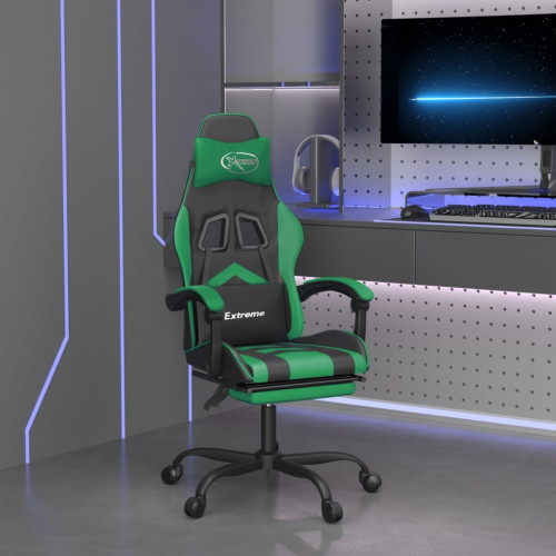 vidaXL Gamingstol med fotstöd svart och grön konstläder