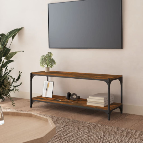 vidaXL Tv-bänk rökfärgad ek 100x33x41 cm konstruerat trä och stål - Tv-Bänkar