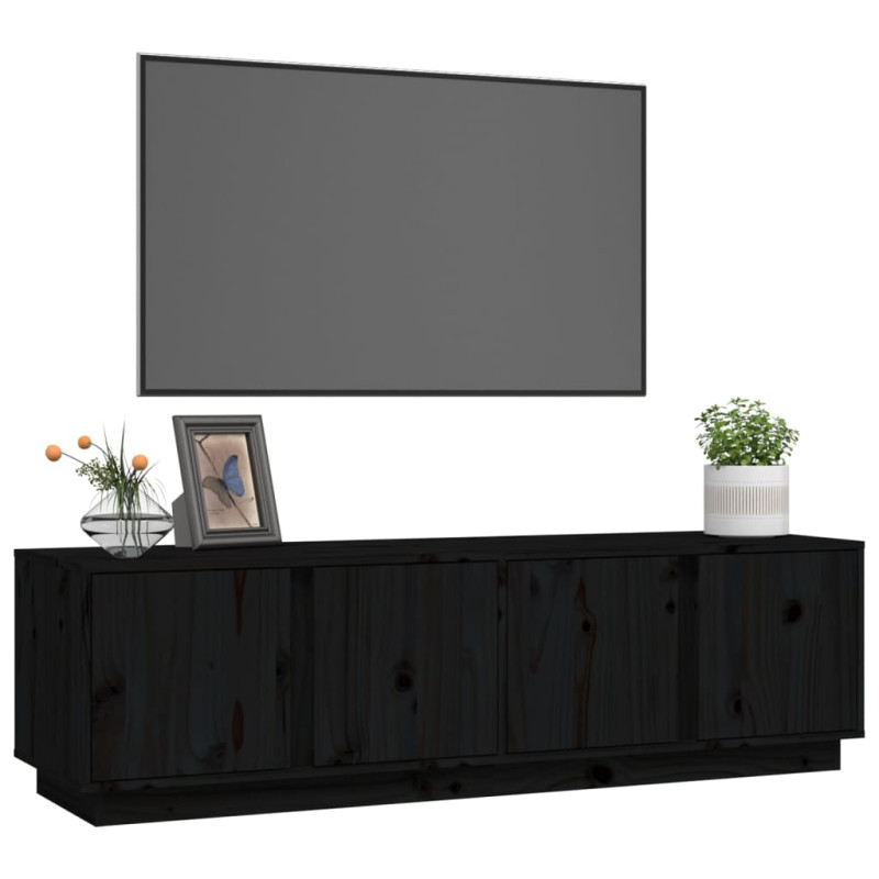Produktbild för Tv-bänk svart 156x37x45 cm massiv furu