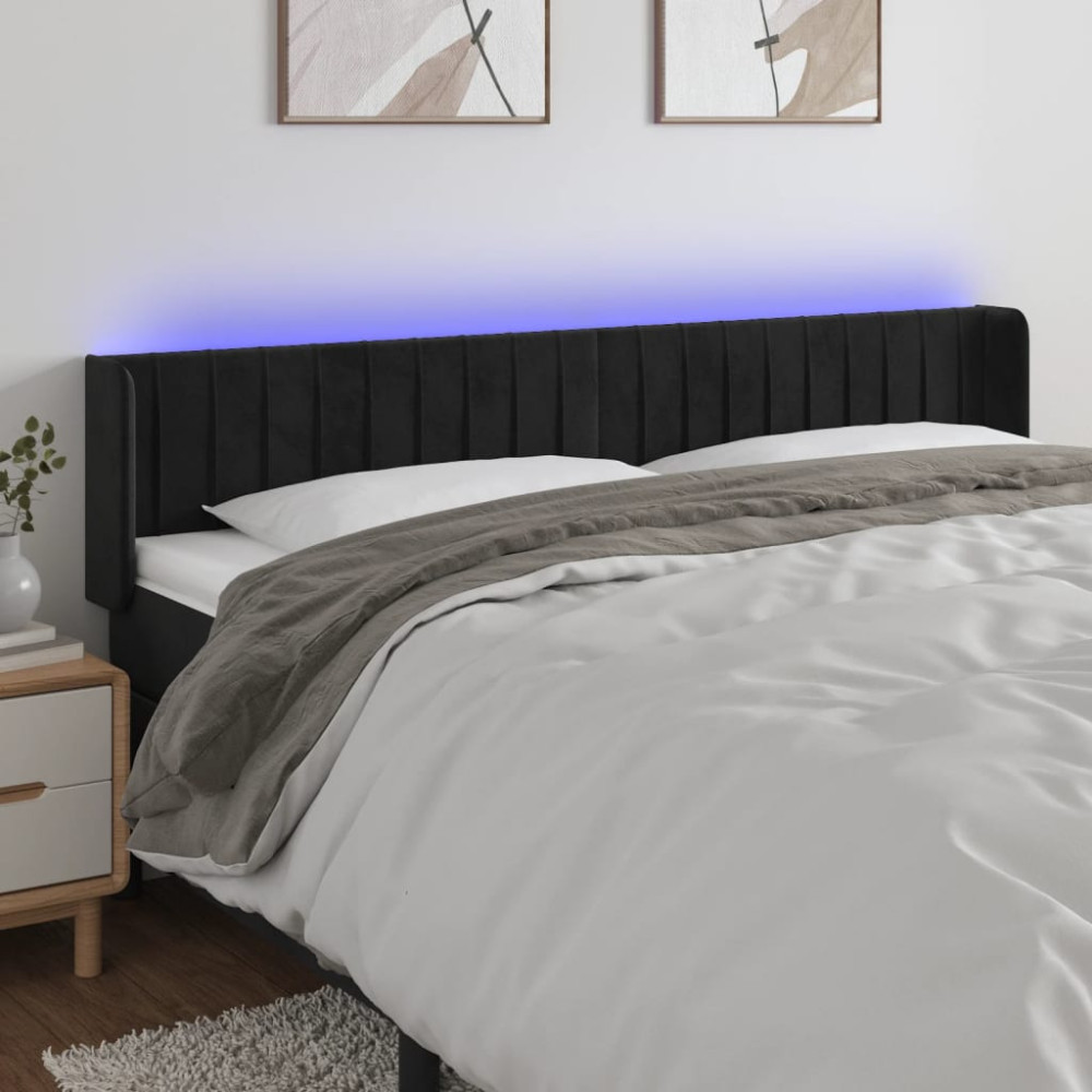 Produktbild för Sänggavel LED svart 183x16x78/88 cm sammet
