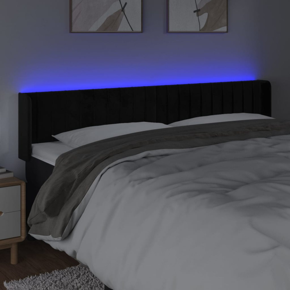 Produktbild för Sänggavel LED svart 183x16x78/88 cm sammet