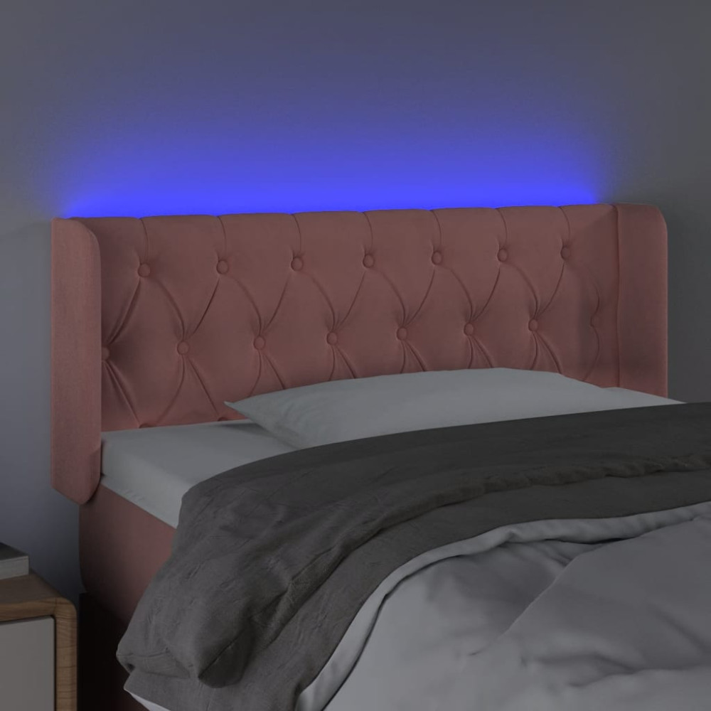 Produktbild för Sänggavel LED rosa 93x16x78/88 cm sammet