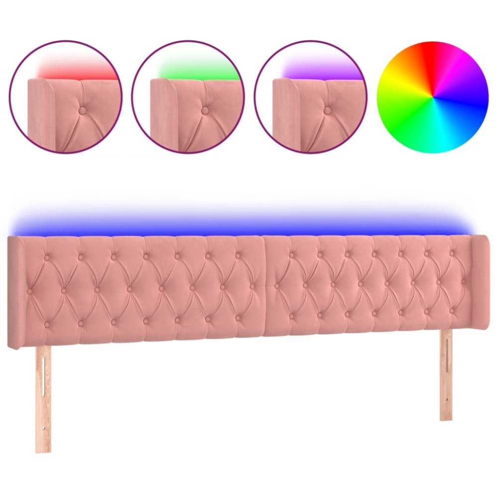 Produktbild för Sänggavel LED rosa 183x16x78/88 cm sammet