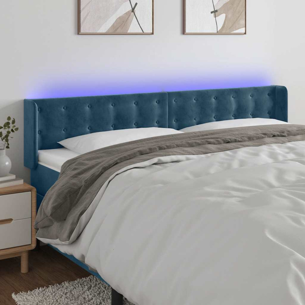 Produktbild för Sänggavel LED mörkblå 183x16x78/88 cm sammet