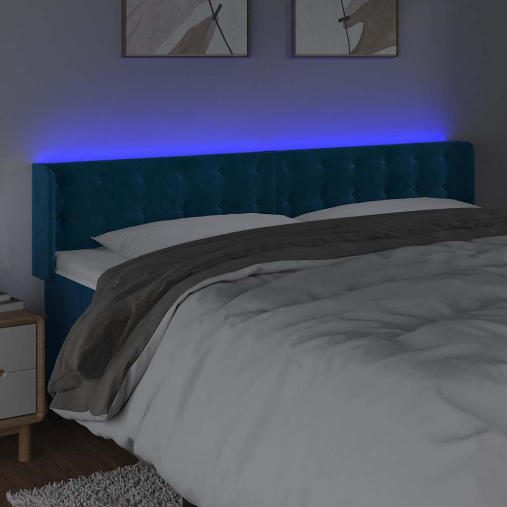 Produktbild för Sänggavel LED mörkblå 183x16x78/88 cm sammet