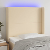 Produktbild för Sänggavel LED gräddvit 83x16x118/128 cm tyg