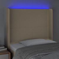 Produktbild för Sänggavel LED gräddvit 83x16x118/128 cm tyg