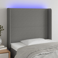 Produktbild för Sänggavel LED mörkgrå 93x16x118/128 cm tyg
