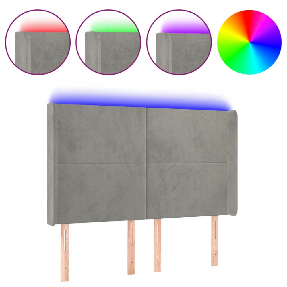 Produktbild för Sänggavel LED ljusgrå 147x16x118/128 cm sammet