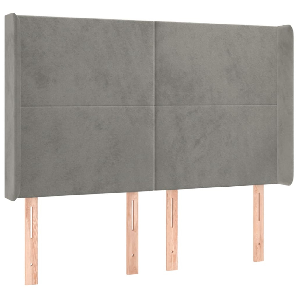 Produktbild för Sänggavel LED ljusgrå 147x16x118/128 cm sammet