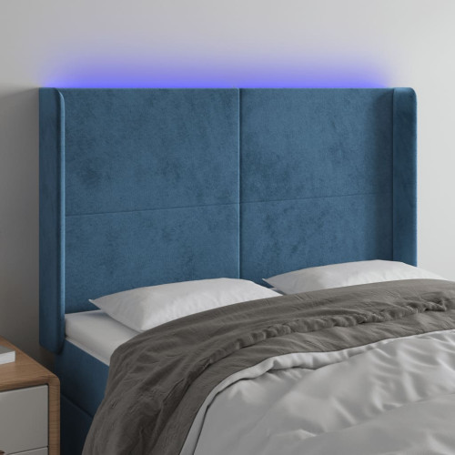 vidaXL Sänggavel LED blå 147x16x118/128 cm sammet