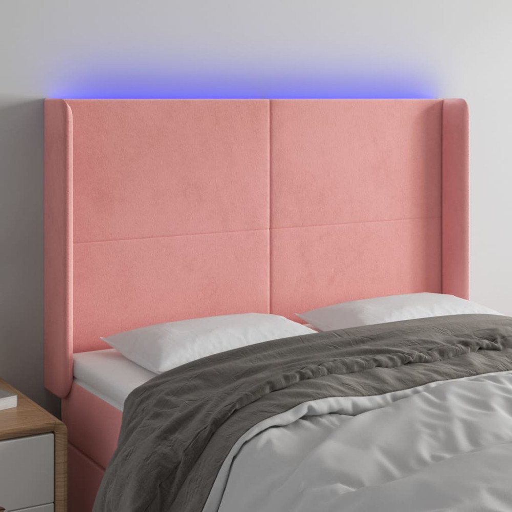 Produktbild för Sänggavel LED rosa 147x16x118/128 cm sammet