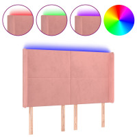 Produktbild för Sänggavel LED rosa 147x16x118/128 cm sammet