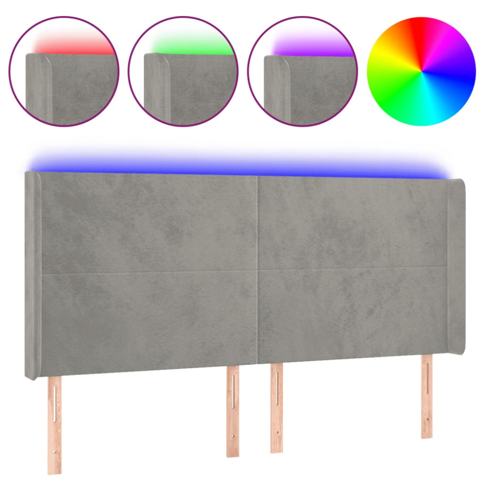 Produktbild för Sänggavel LED ljusgrå 163x16x118/128 cm sammet