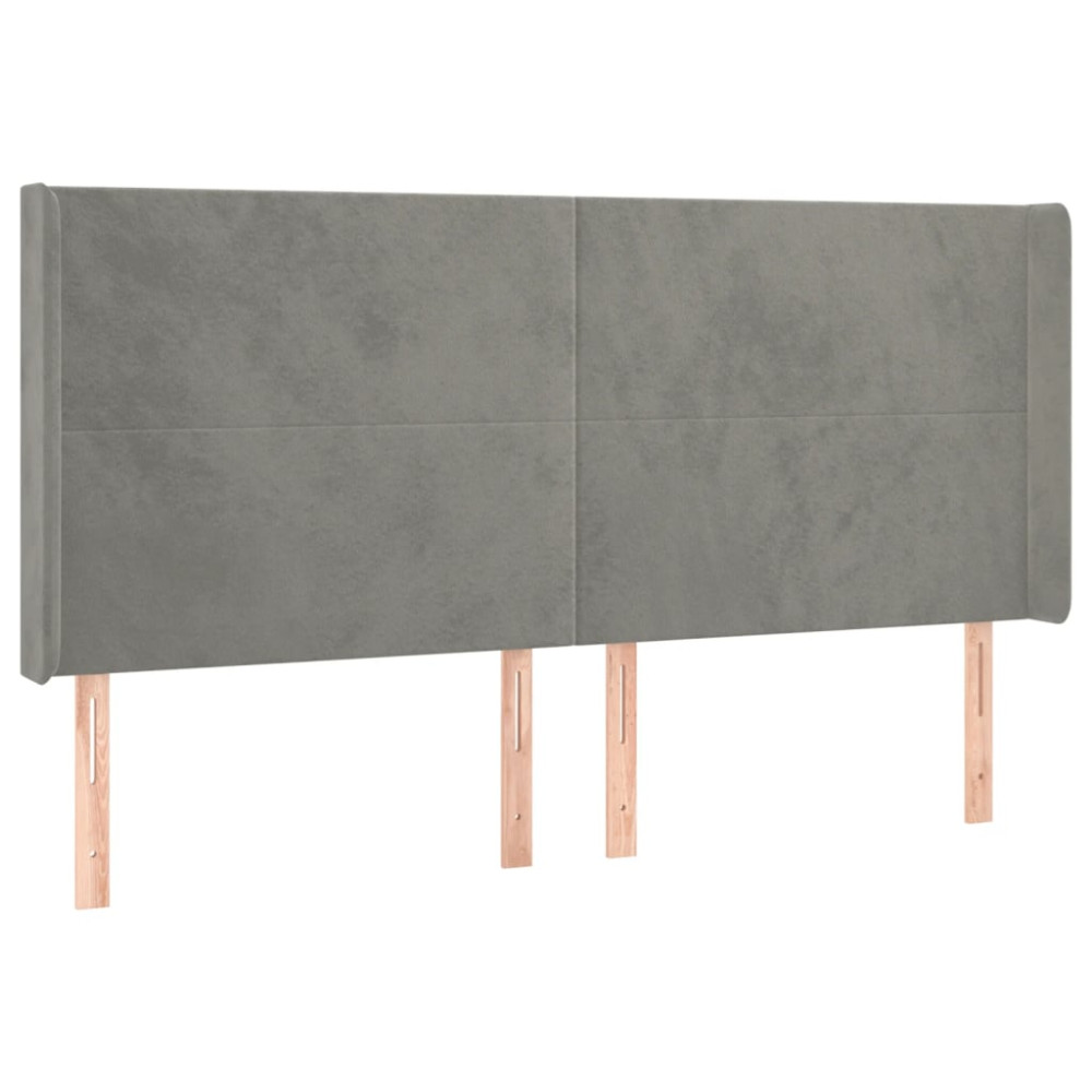 Produktbild för Sänggavel LED ljusgrå 163x16x118/128 cm sammet