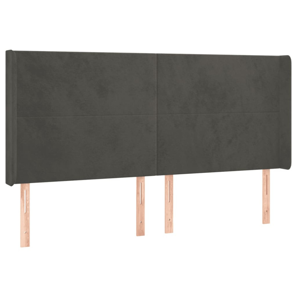 Produktbild för Sänggavel LED mörkgrå 163x16x118/128 cm sammet