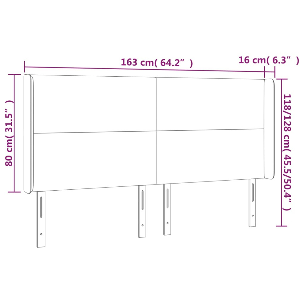 Produktbild för Sänggavel LED mörkgrå 163x16x118/128 cm sammet