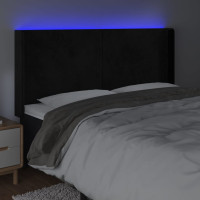 Produktbild för Sänggavel LED svart 163x16x118/128 cm sammet