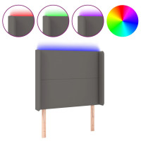 Produktbild för Sänggavel LED grå 83x16x118/128 cm konstläder
