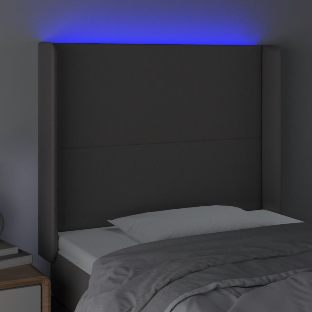 Produktbild för Sänggavel LED grå 83x16x118/128 cm konstläder