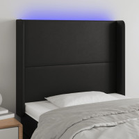 Produktbild för Sänggavel LED svart 93x16x118/128 cm konstläder