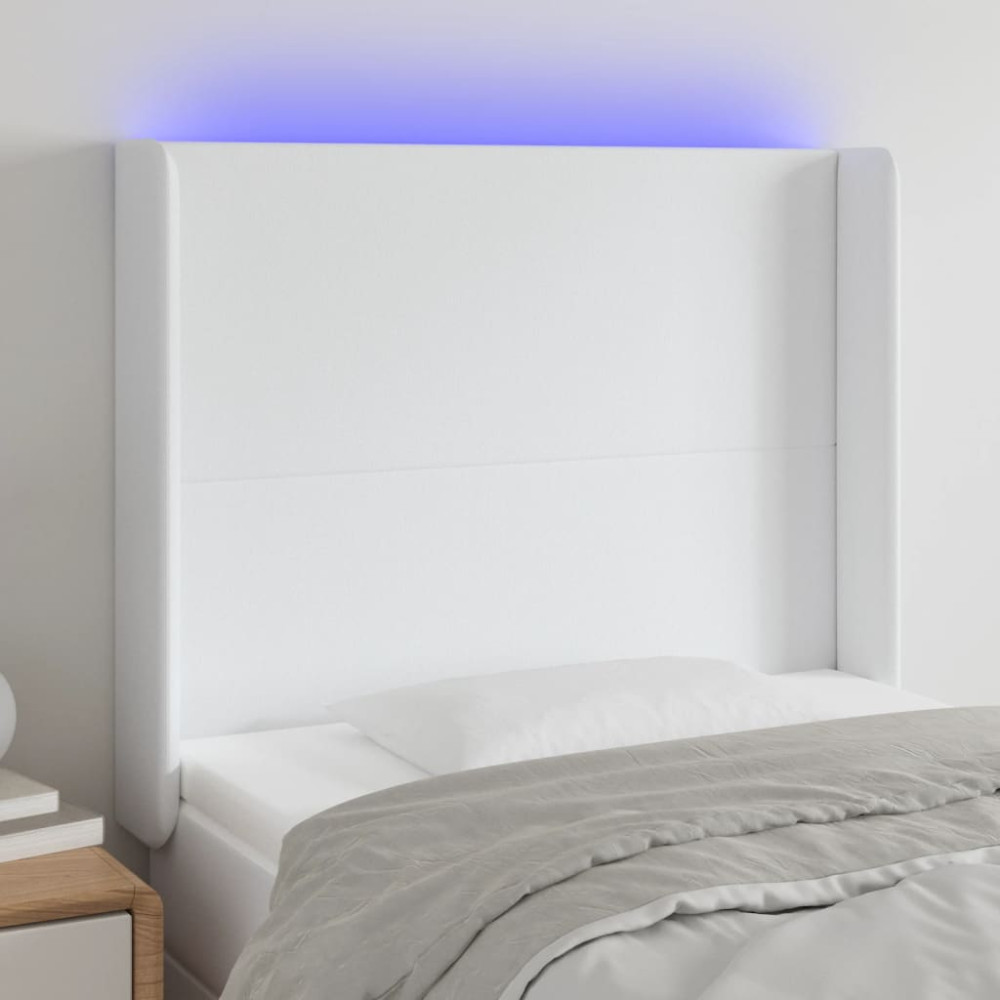 Produktbild för Sänggavel LED vit 93x16x118/128 cm konstläder