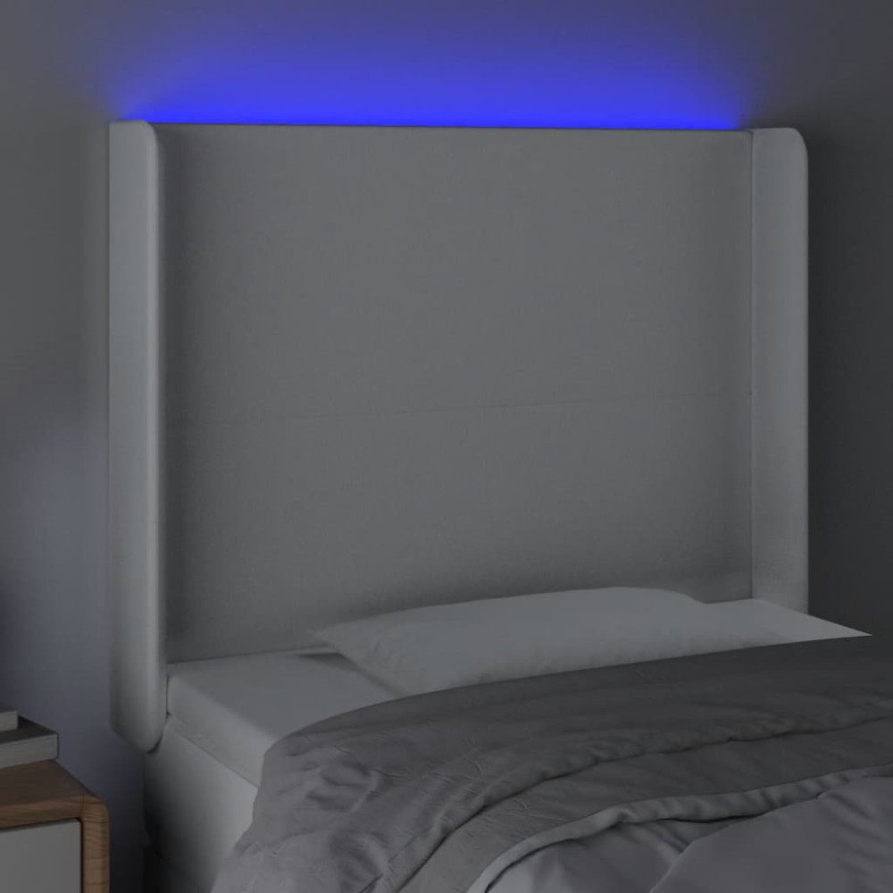 Produktbild för Sänggavel LED vit 93x16x118/128 cm konstläder