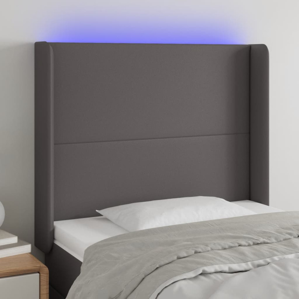 Produktbild för Sänggavel LED grå 93x16x118/128 cm konstläder