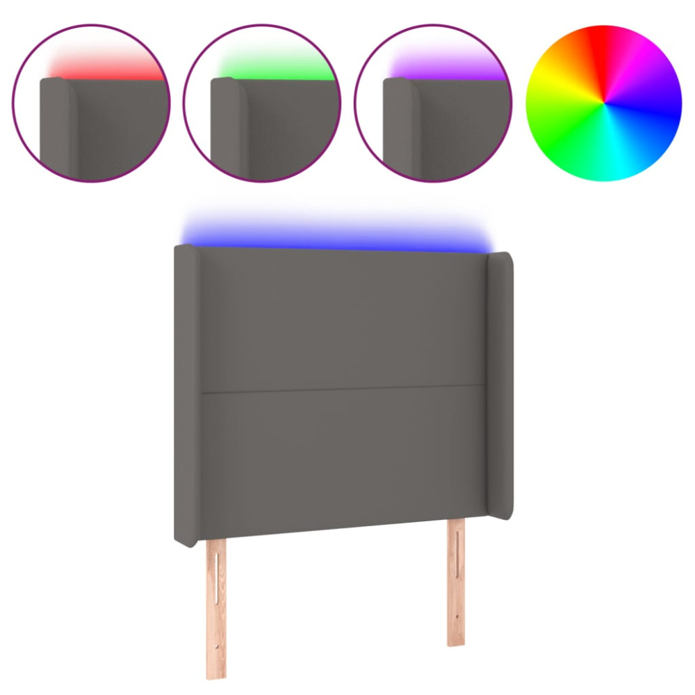 Produktbild för Sänggavel LED grå 93x16x118/128 cm konstläder