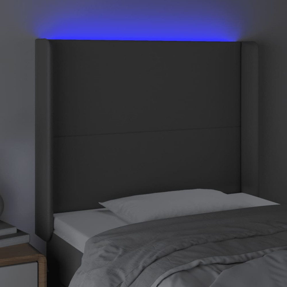 Produktbild för Sänggavel LED grå 93x16x118/128 cm konstläder