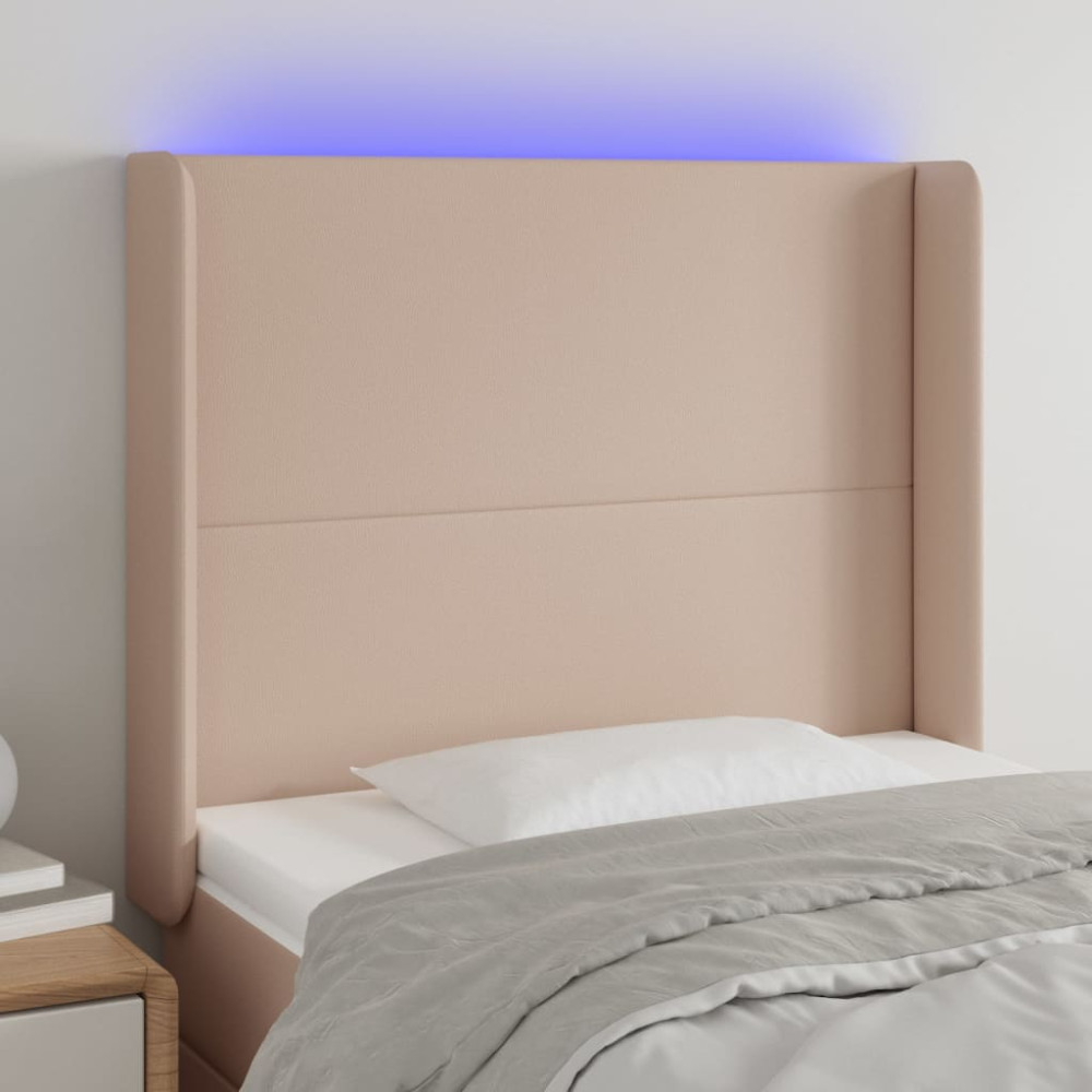 Produktbild för Sänggavel LED cappuccino 93x16x118/128 cm konstläder
