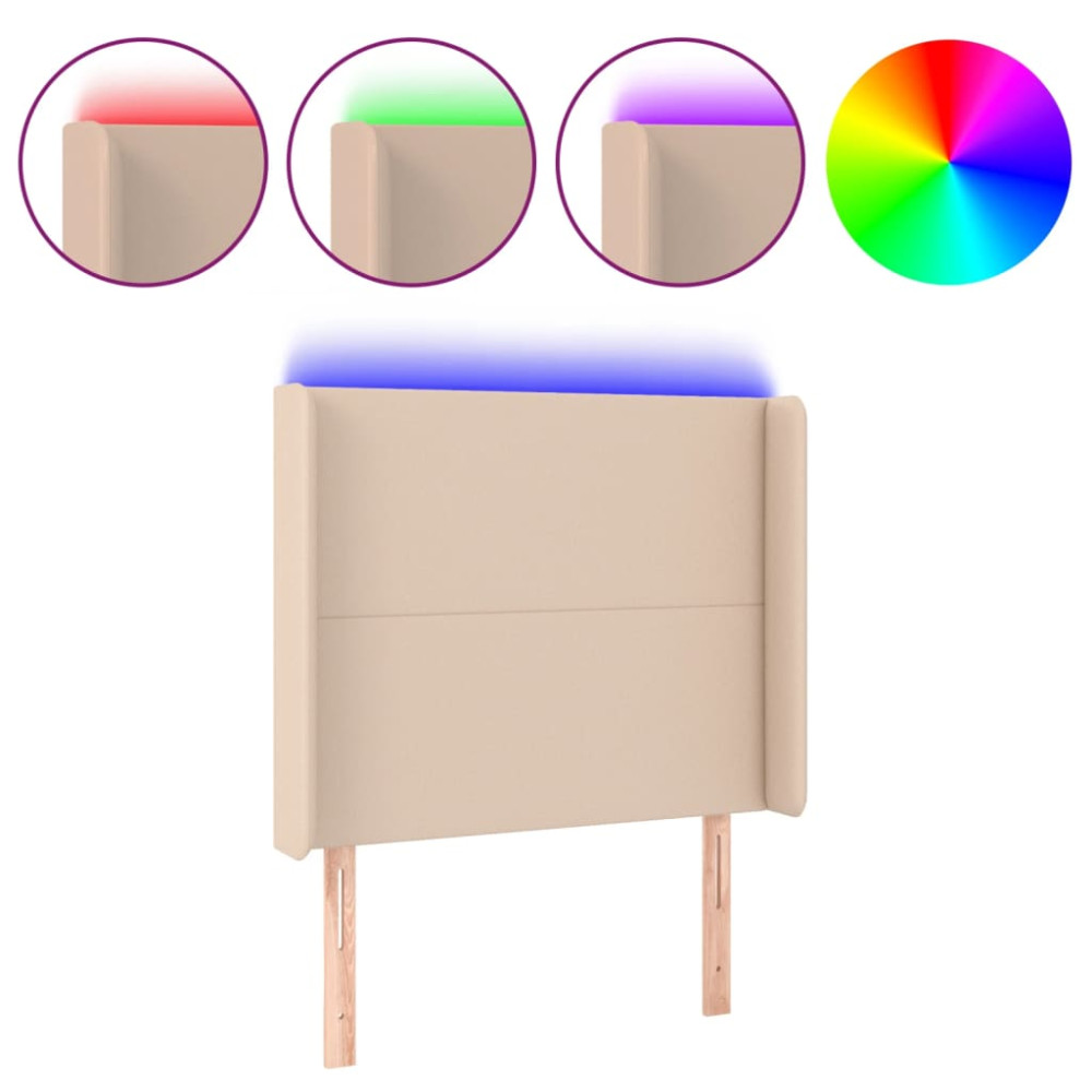 Produktbild för Sänggavel LED cappuccino 93x16x118/128 cm konstläder