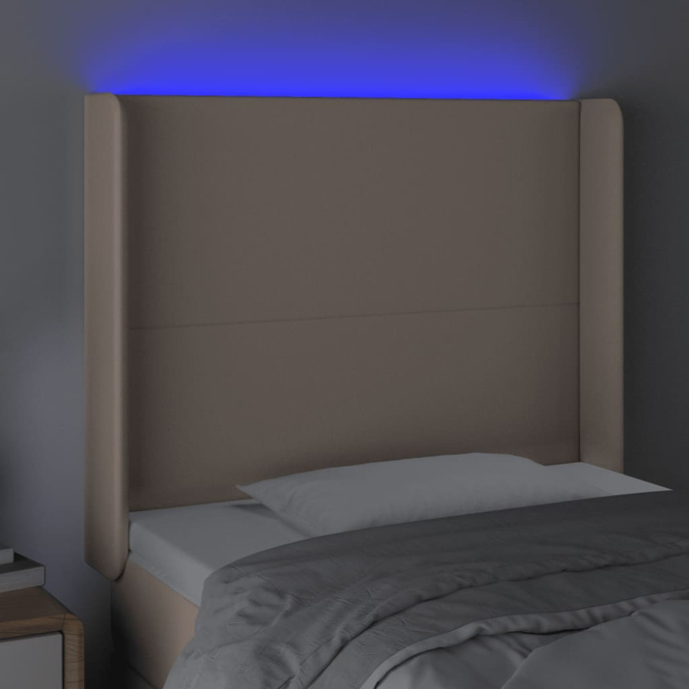 Produktbild för Sänggavel LED cappuccino 93x16x118/128 cm konstläder