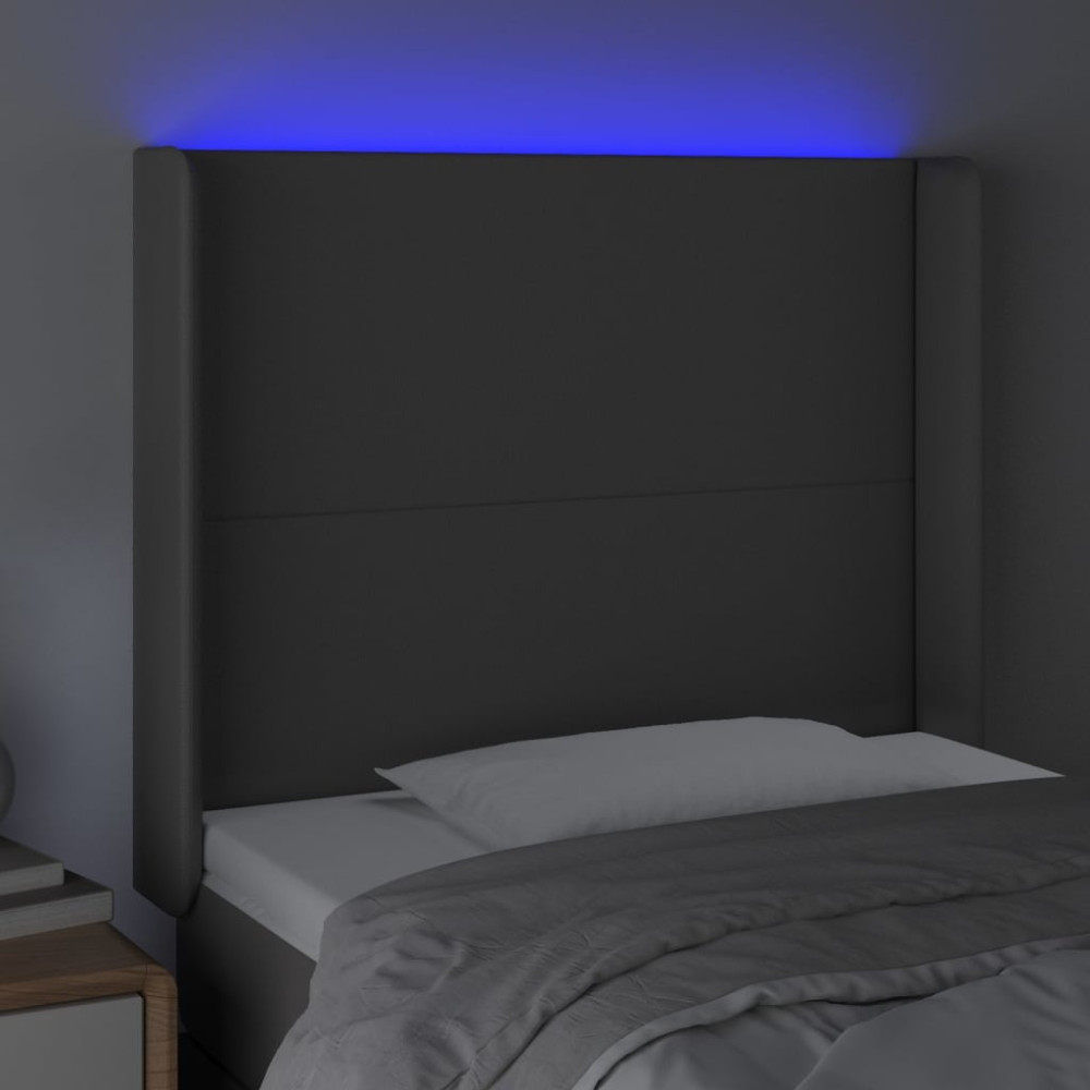 Produktbild för Sänggavel LED grå 103x16x118/128 cm konstläder