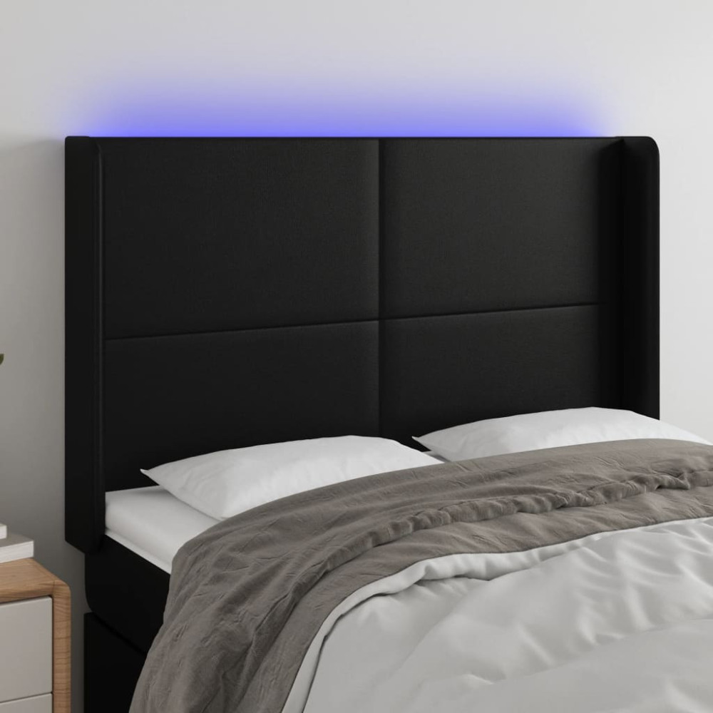 Produktbild för Sänggavel LED svart 147x16x118/128 cm konstläder