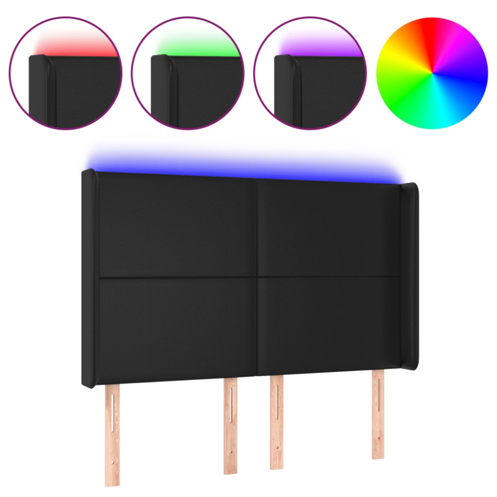 Produktbild för Sänggavel LED svart 147x16x118/128 cm konstläder