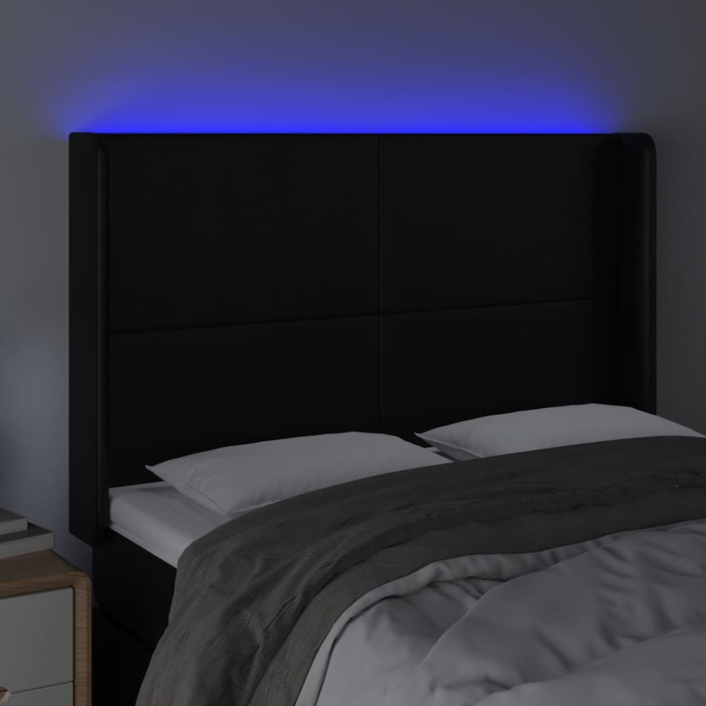 Produktbild för Sänggavel LED svart 147x16x118/128 cm konstläder
