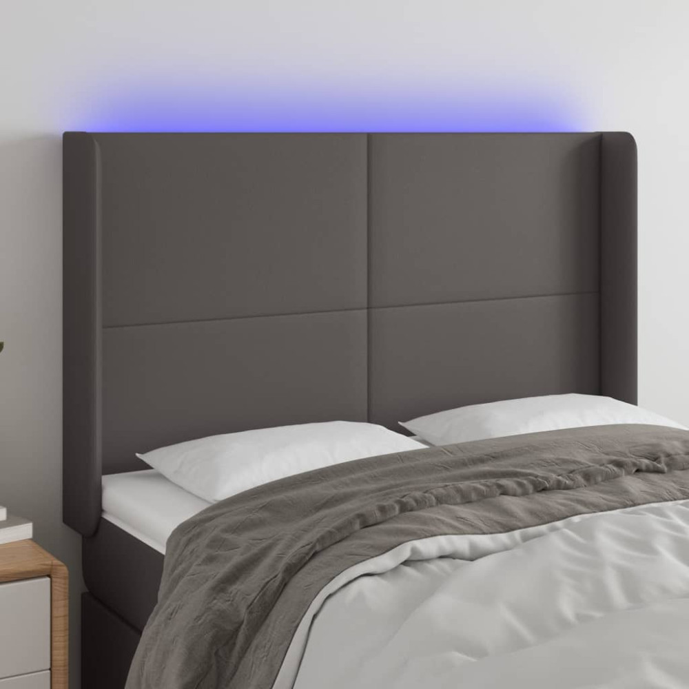 Produktbild för Sänggavel LED grå 147x16x118/128 cm konstläder
