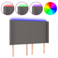 Produktbild för Sänggavel LED grå 147x16x118/128 cm konstläder