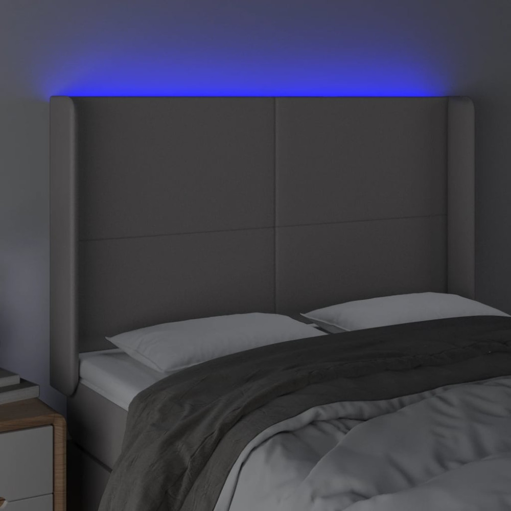 Produktbild för Sänggavel LED grå 147x16x118/128 cm konstläder