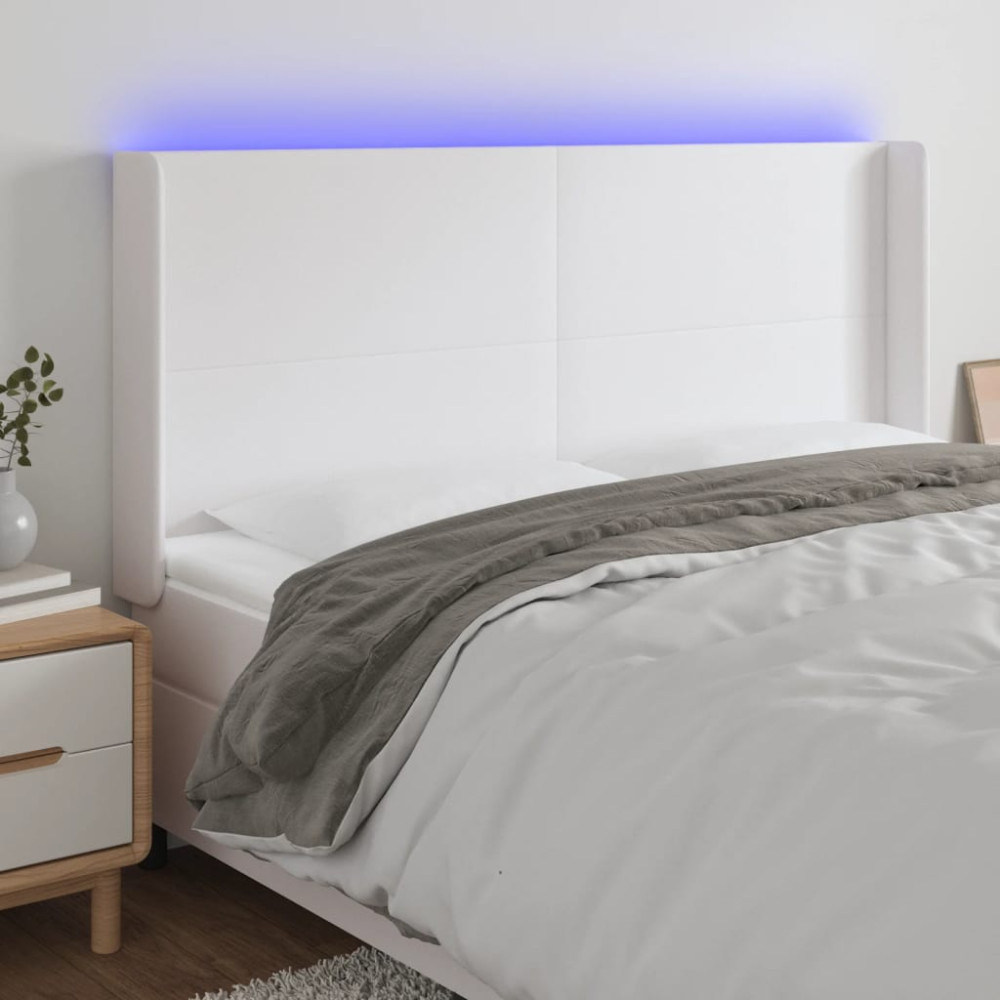 Produktbild för Sänggavel LED vit 163x16x118/128 cm konstläder