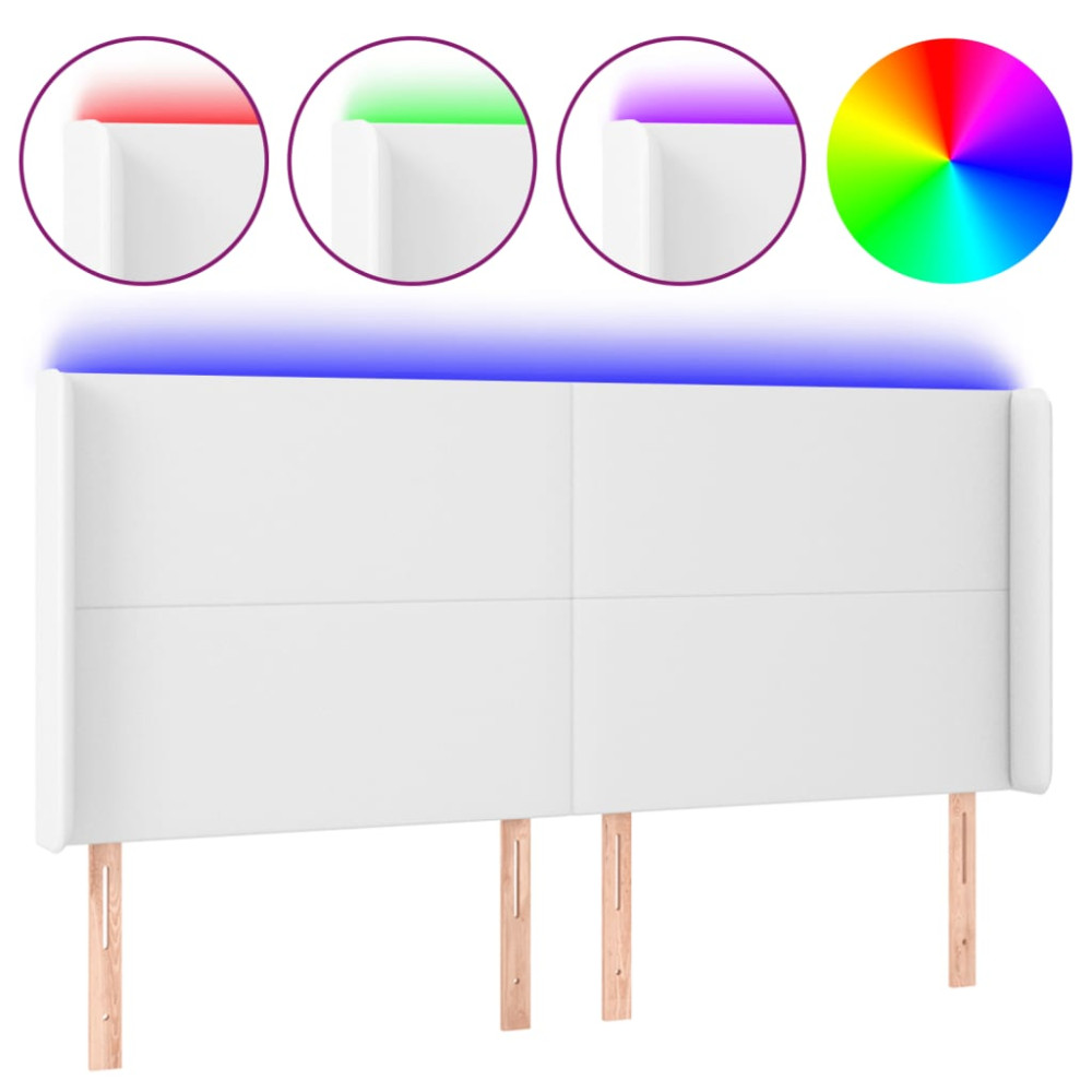 Produktbild för Sänggavel LED vit 163x16x118/128 cm konstläder