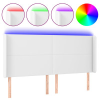 Produktbild för Sänggavel LED vit 163x16x118/128 cm konstläder