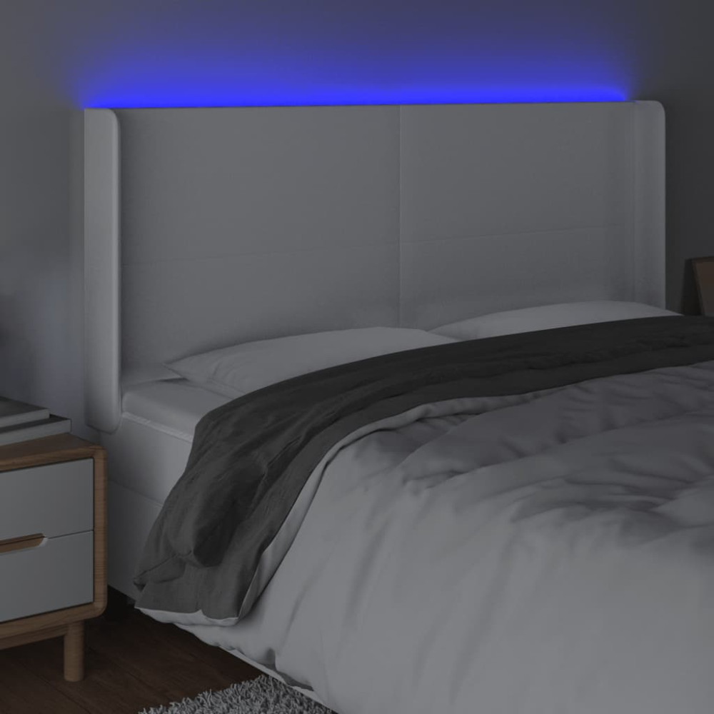 Produktbild för Sänggavel LED vit 163x16x118/128 cm konstläder