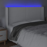 Produktbild för Sänggavel LED vit 163x16x118/128 cm konstläder