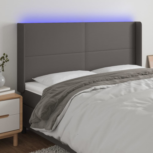 vidaXL Sänggavel LED grå 163x16x118/128 cm konstläder