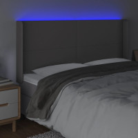 Produktbild för Sänggavel LED grå 183x16x118/128 cm konstläder