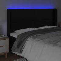 Produktbild för Sänggavel LED svart 203x16x118/128 cm konstläder