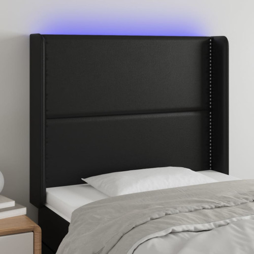 vidaXL Sänggavel LED svart 103x16x118/128 cm konstläder
