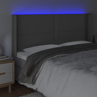 Produktbild för Sänggavel LED grå 203x16x118/128 cm konstläder